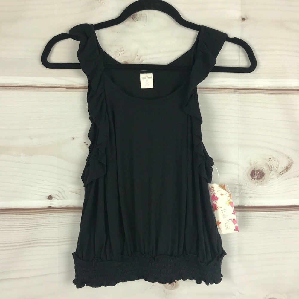 Wild Pearl Top Juniors M Black Ruffles Sleeveless Scoop Neck Tank Elastic Waist